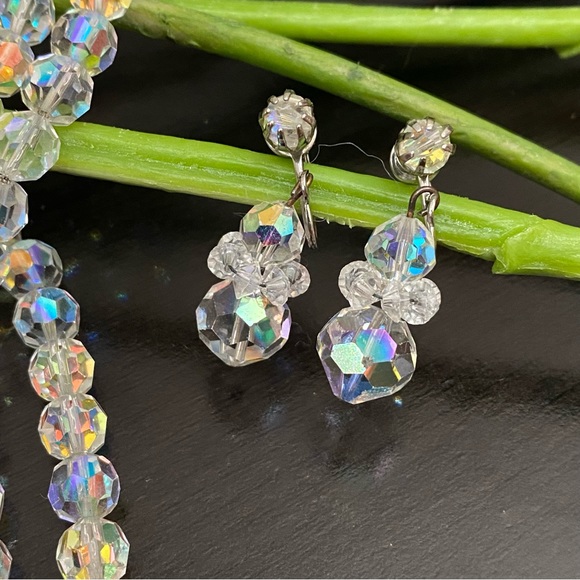 Vintage Unsigned Aurora Borealis Double Strand Statement Necklace & Earrings Set - Picture 10 of 13